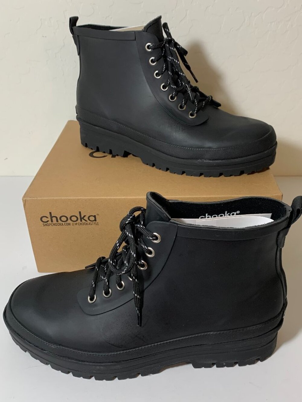 Chooka Redmond Hiker Boots Lace Up Rain Booties Waterproof Black Size 10 NEW